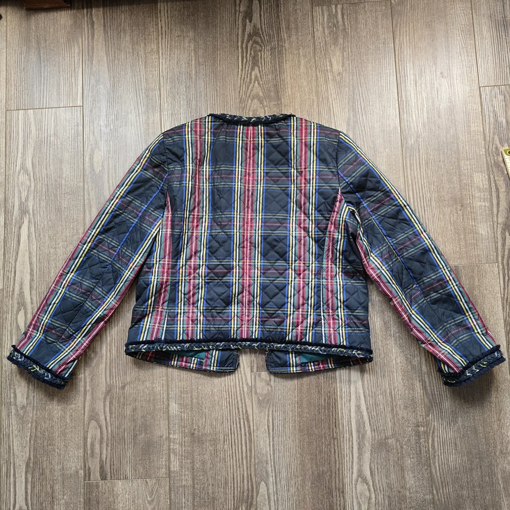J.Crew Short Jacket Womens 8 Black Plaid Stewart Tartan Quilted Preppy Academia